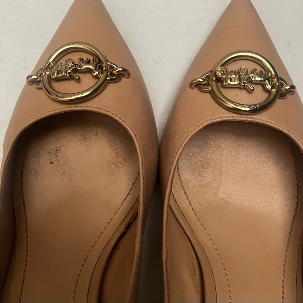 COACH Audrey 90 Leather Pump Pointed Toe 3.25” Designer Heels Womens‎ Sz 9 Nude - Picture 11 of 11